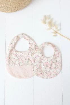 Tartine et Chocolat Bavoir Rose pâle imprimé fleuri jardin hivernal T2| Jardin Hivernal|Bavoirs - Accessoires De Repas