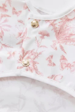 Tartine et Chocolat Bavoir à manches toile enduite Imprimé inspiration Toile de Jouy rose| Toile De Jouy Rose|Bavoirs - Accessoires De Repas