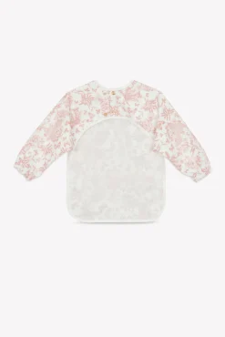 Tartine et Chocolat Bavoir à manches toile enduite Imprimé inspiration Toile de Jouy rose| Toile De Jouy Rose|Bavoirs - Accessoires De Repas