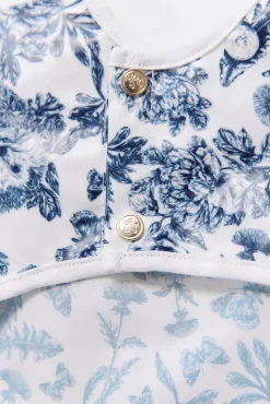 Tartine et Chocolat Bavoir à manches toile enduite Imprimé inspiration Toile de Jouy bleu| Toile De Jouy Bleu|Bavoirs - Accessoires De Repas