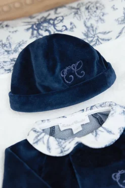 Tartine et Chocolat Bonnet Bleu velours imprimé inspiration toile de jouy| Toile De Jouy Bleu|Pyjamas - Bonnets