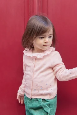 Tartine et Chocolat Cardigan Rose pâle broderie églantine| Cardigans - Pulls - Sweats
