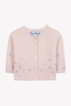 Tartine et Chocolat Cardigan Rose pâle broderie églantine| Cardigans - Pulls - Sweats