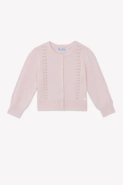 Tartine et Chocolat Cardigan Rose poudré en laine ajourée|Enfant Cardigans - Pulls - Sweats