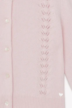 Tartine et Chocolat Cardigan Rose poudré en laine ajourée|Enfant Cardigans - Pulls - Sweats