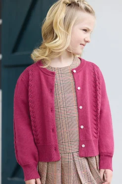 Tartine et Chocolat Cardigan Magenta en laine ajourée|Enfant Cardigans - Pulls - Sweats