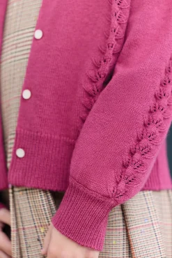 Tartine et Chocolat Cardigan Magenta en laine ajourée|Enfant Cardigans - Pulls - Sweats