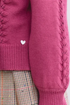 Tartine et Chocolat Cardigan Magenta en laine ajourée|Enfant Cardigans - Pulls - Sweats