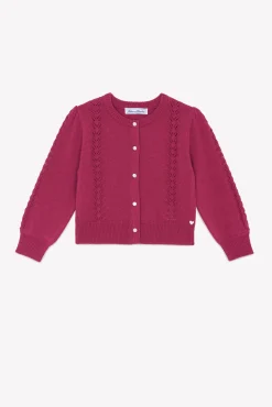 Tartine et Chocolat Cardigan Magenta en laine ajourée|Enfant Cardigans - Pulls - Sweats