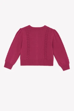 Tartine et Chocolat Cardigan Magenta en laine ajourée|Enfant Cardigans - Pulls - Sweats