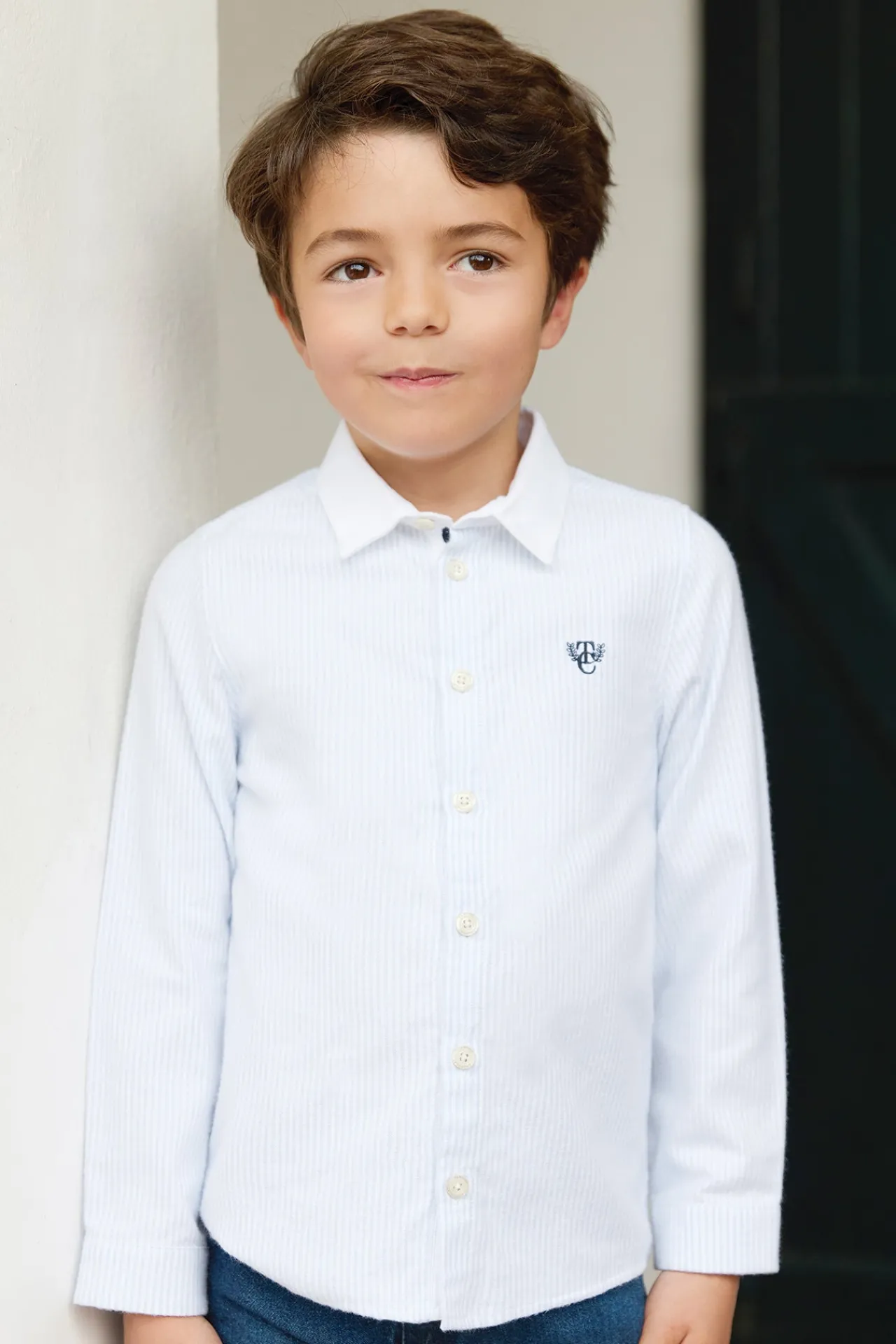 Tartine et Chocolat Chemise Bleu ciel rayures avec boutons apparents|Enfant Chemises