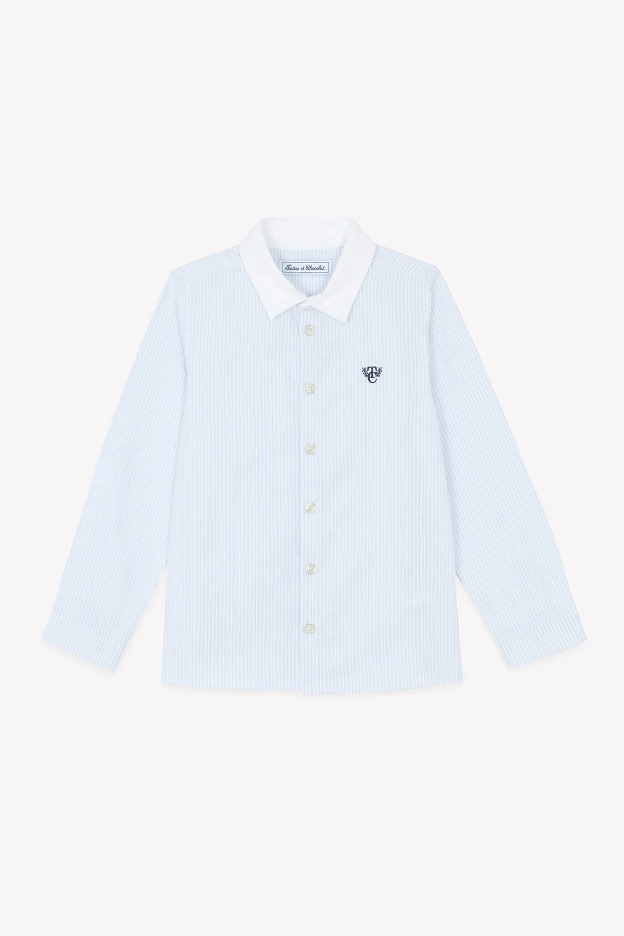 Tartine et Chocolat Chemise Bleu ciel rayures avec boutons apparents|Enfant Chemises