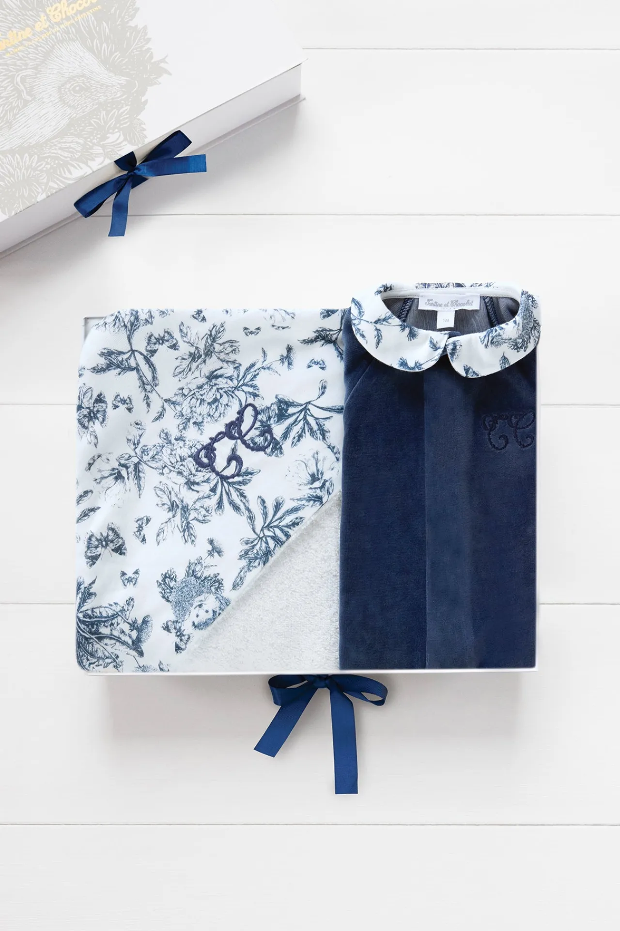 Tartine et Chocolat Coffret Naissance Toile de Jouy bleu| Toile De Jouy Bleu|Linges - Accessoires De Bain