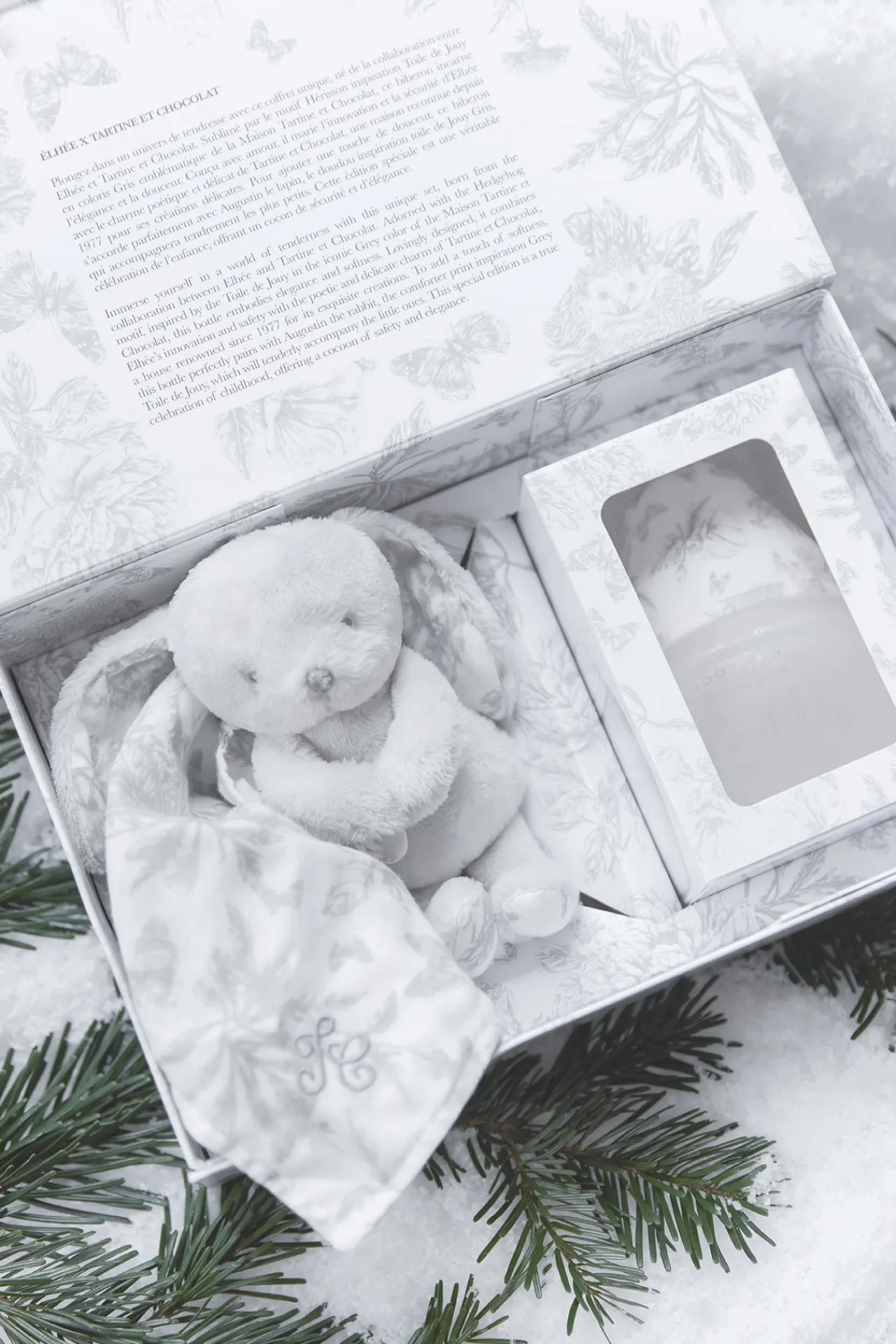 Tartine et Chocolat Coffret biberon et doudou Toile de jouy gris Élhée x| Toile De Jouy Gris|Bavoirs - Accessoires De Repas