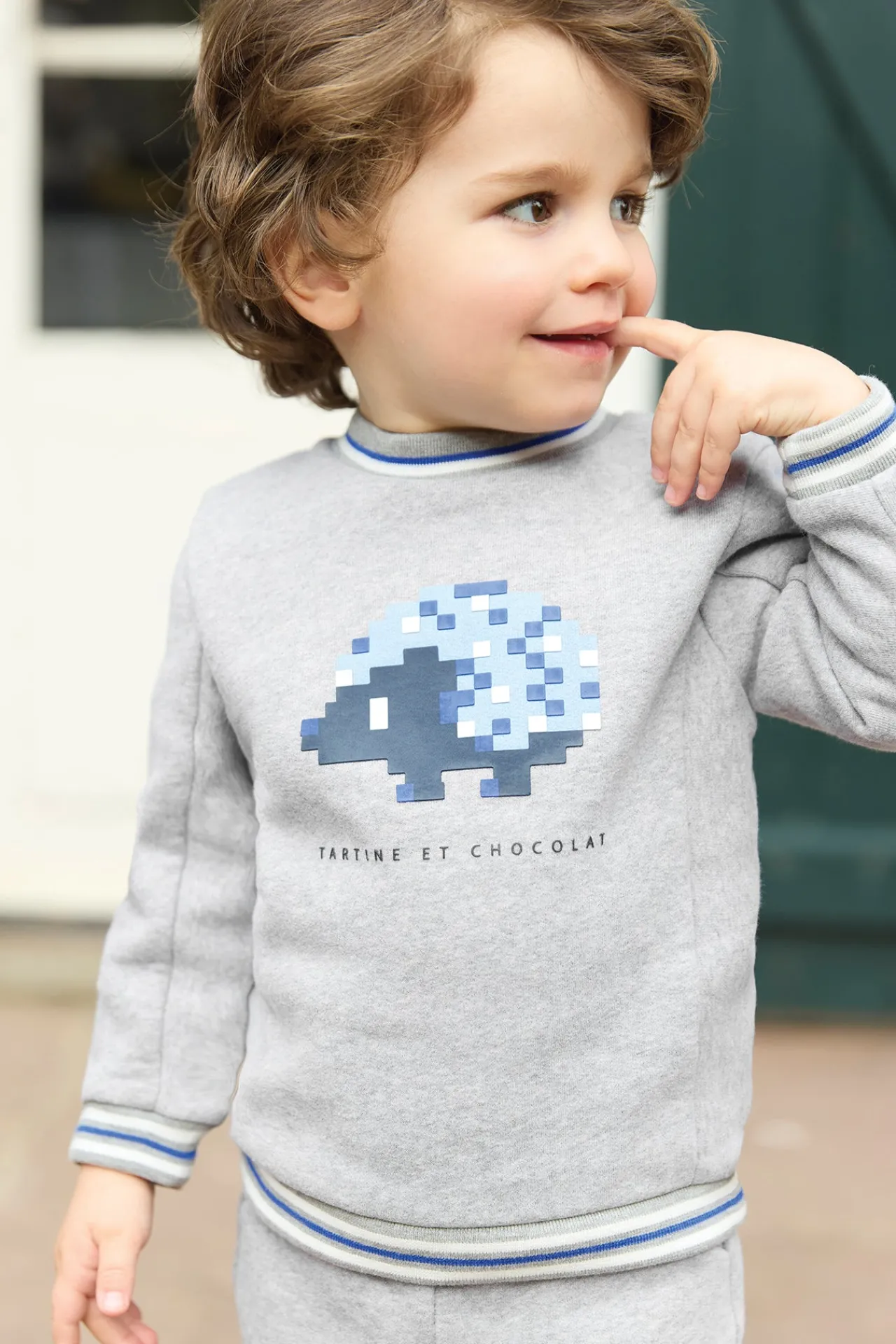 Tartine et Chocolat Ensemble jogging Gris hérisson pixel| Ensembles - Salopettes