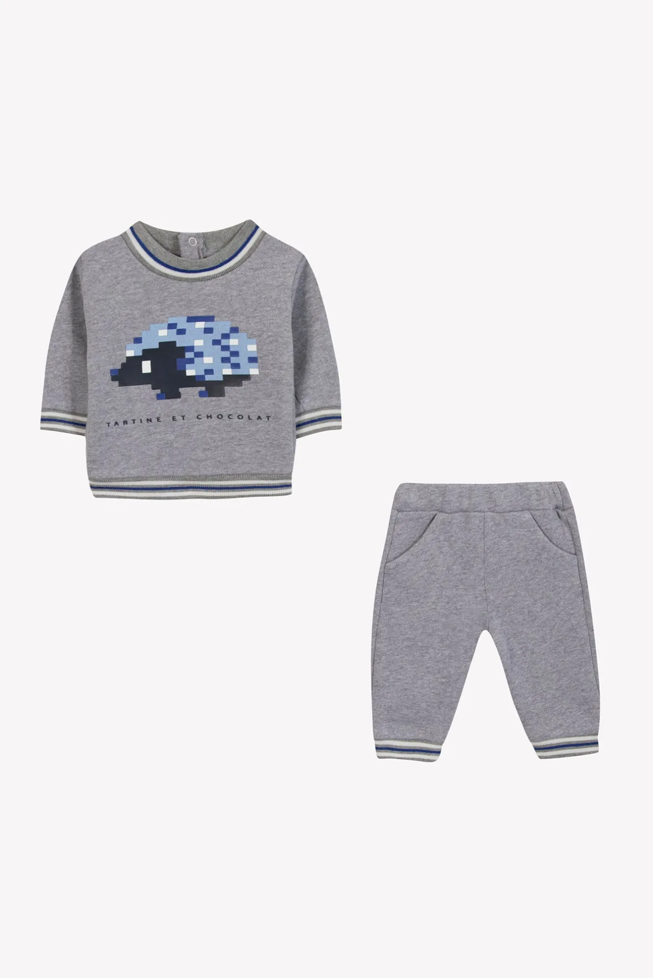 Tartine et Chocolat Ensemble jogging Gris hérisson pixel| Ensembles - Salopettes