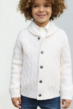 Tartine et Chocolat Gilet Ecru col châle maille torsadée|Enfant Pulls - Gilets - Sweats
