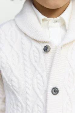 Tartine et Chocolat Gilet Ecru col châle maille torsadée|Enfant Pulls - Gilets - Sweats