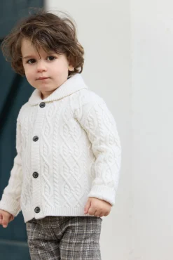 Tartine et Chocolat Gilet Ecru col châle maille torsadée| Pulls - Gilets - Sweats