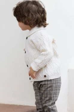 Tartine et Chocolat Gilet Ecru col châle maille torsadée| Pulls - Gilets - Sweats