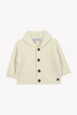 Tartine et Chocolat Gilet Ecru col châle maille torsadée| Pulls - Gilets - Sweats