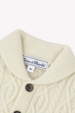 Tartine et Chocolat Gilet Ecru col châle maille torsadée| Pulls - Gilets - Sweats