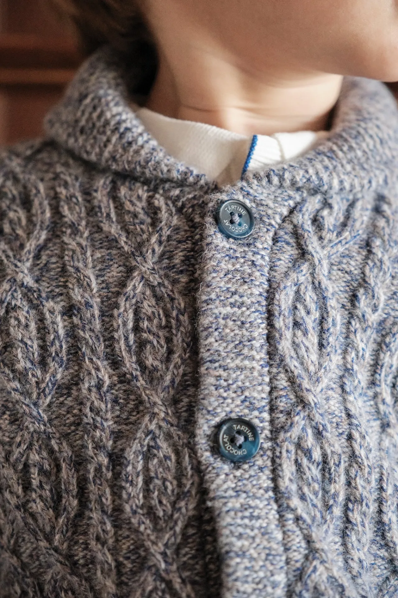 Tartine et Chocolat Gilet Marine col châle maille torsadée| Pulls - Gilets - Sweats