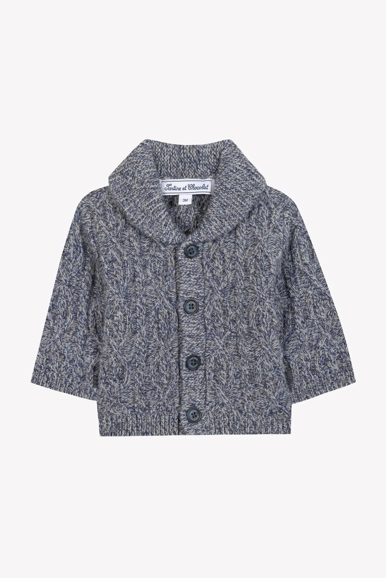 Tartine et Chocolat Gilet Marine col châle maille torsadée| Pulls - Gilets - Sweats