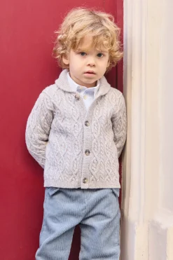 Tartine et Chocolat Gilet Bleu glacier col châle maille torsadée| Pulls - Gilets - Sweats