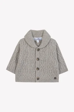 Tartine et Chocolat Gilet Bleu glacier col châle maille torsadée| Pulls - Gilets - Sweats