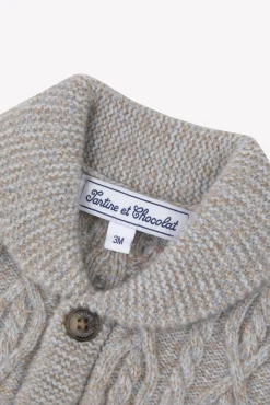 Tartine et Chocolat Gilet Bleu glacier col châle maille torsadée| Pulls - Gilets - Sweats