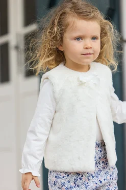 Tartine et Chocolat Gilet Ecru imitation fourrure avec nœud| Cardigans - Pulls - Sweats