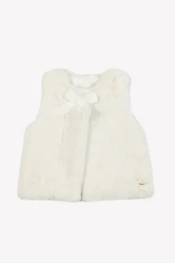 Tartine et Chocolat Gilet Ecru imitation fourrure avec nœud| Cardigans - Pulls - Sweats