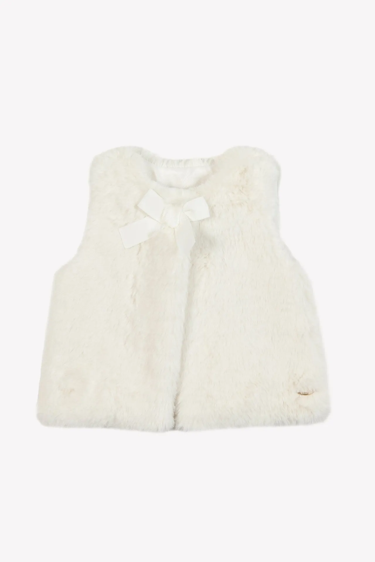 Tartine et Chocolat Gilet Ecru imitation fourrure avec nœud| Cardigans - Pulls - Sweats