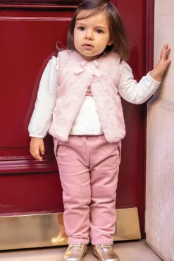 Tartine et Chocolat Gilet Rose pâle imitation fourrure avec nœud| Cardigans - Pulls - Sweats