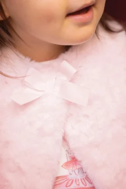 Tartine et Chocolat Gilet Rose pâle imitation fourrure avec nœud| Cardigans - Pulls - Sweats