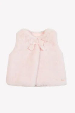 Tartine et Chocolat Gilet Rose pâle imitation fourrure avec nœud| Cardigans - Pulls - Sweats