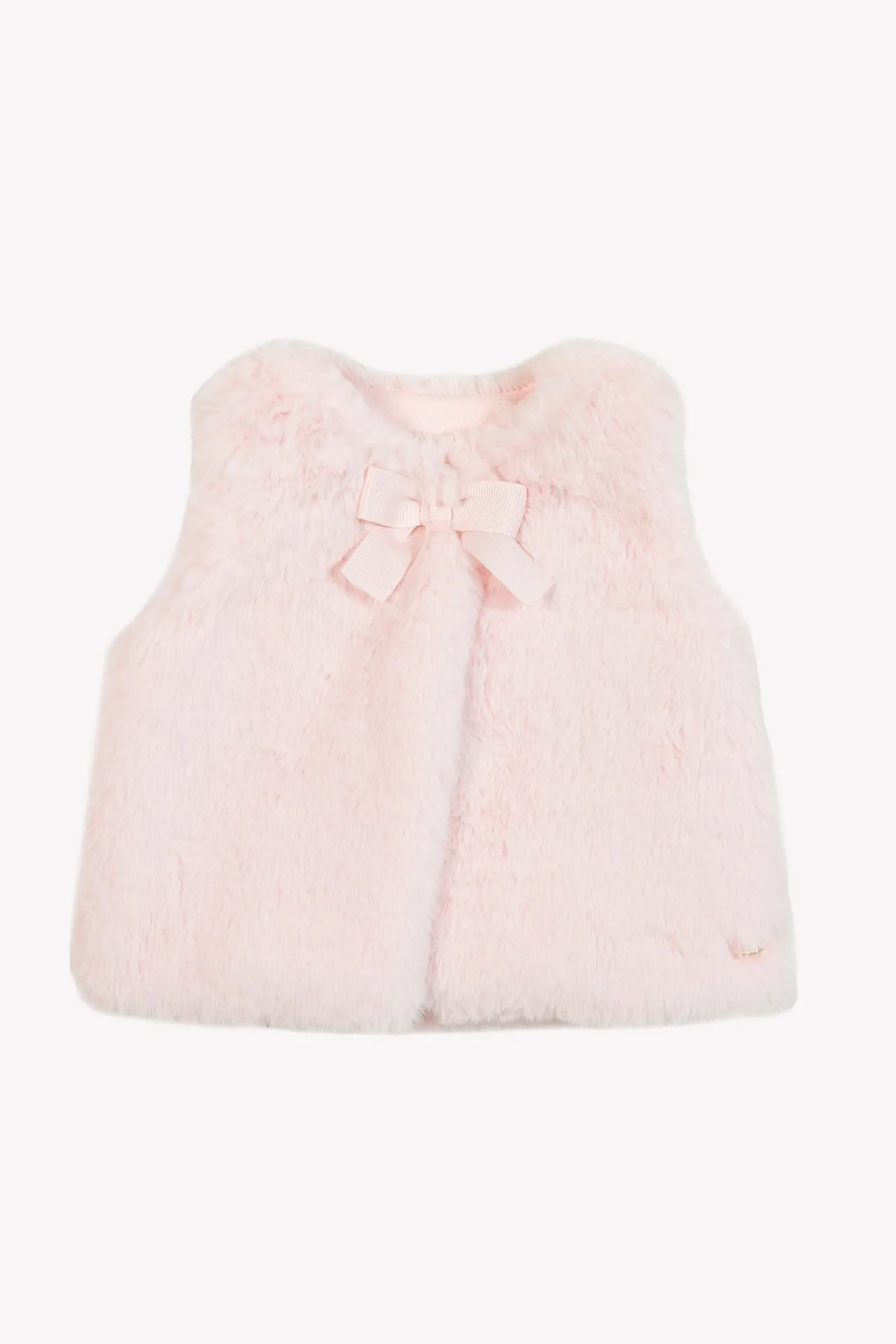 Tartine et Chocolat Gilet Rose pâle imitation fourrure avec nœud| Cardigans - Pulls - Sweats