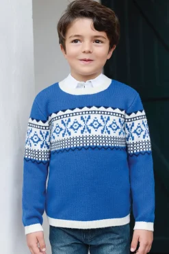 Tartine et Chocolat Pull Bleu électrique motif jacquard|Enfant Pulls - Gilets - Sweats