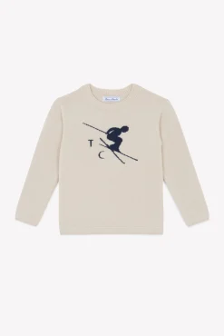 Tartine et Chocolat Pull beige chiné illustration ski|Enfant Pulls - Gilets - Sweats