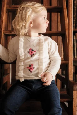 Tartine et Chocolat Pull Ecru broderie fleurs| Cardigans - Pulls - Sweats