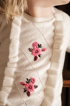 Tartine et Chocolat Pull Ecru broderie fleurs| Cardigans - Pulls - Sweats