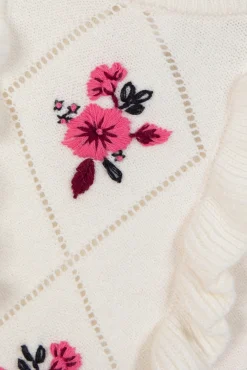 Tartine et Chocolat Pull Ecru broderie fleurs| Cardigans - Pulls - Sweats