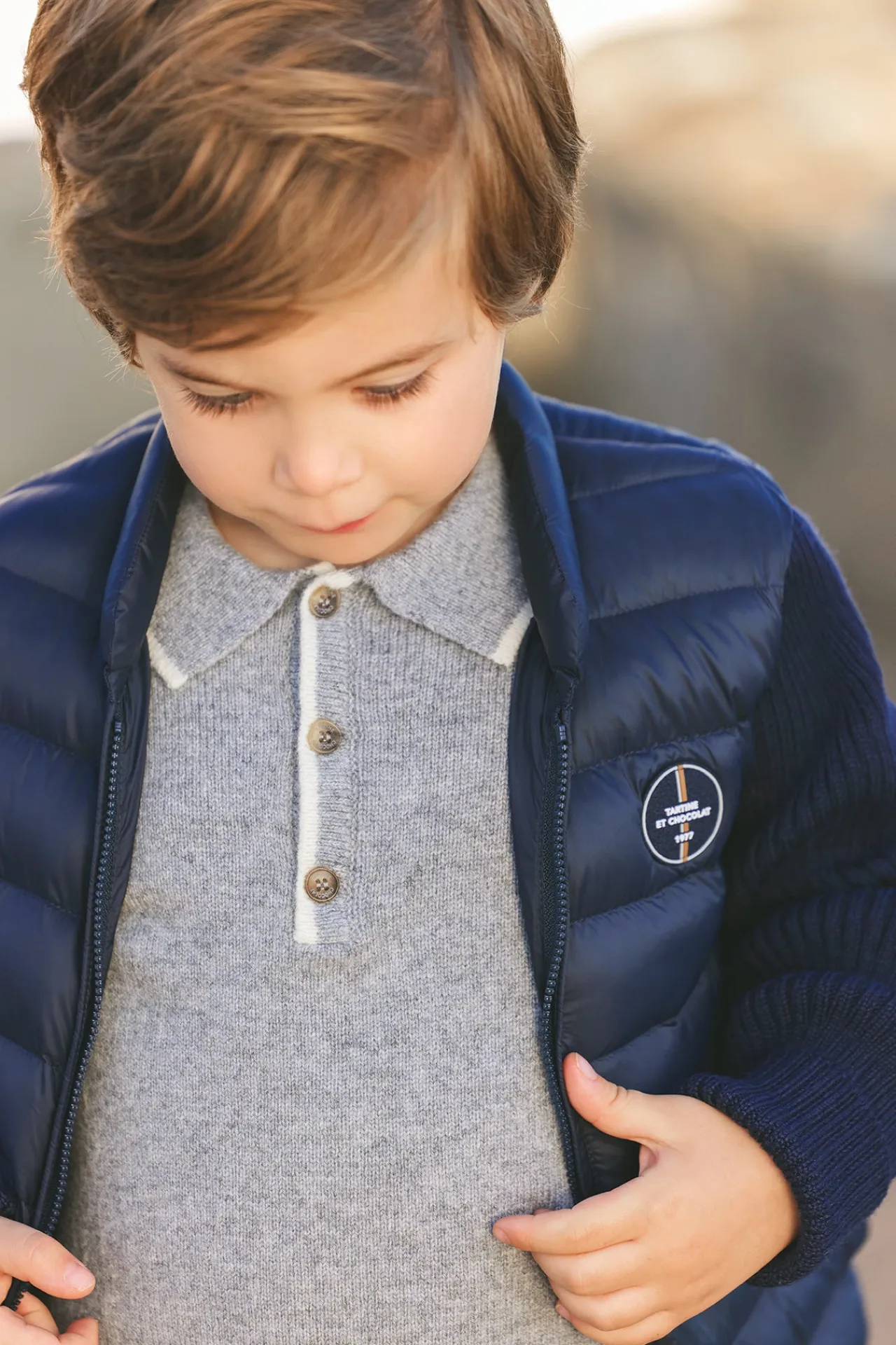 Tartine et Chocolat Pull Gris chiné col pointu|Enfant Pulls - Gilets - Sweats
