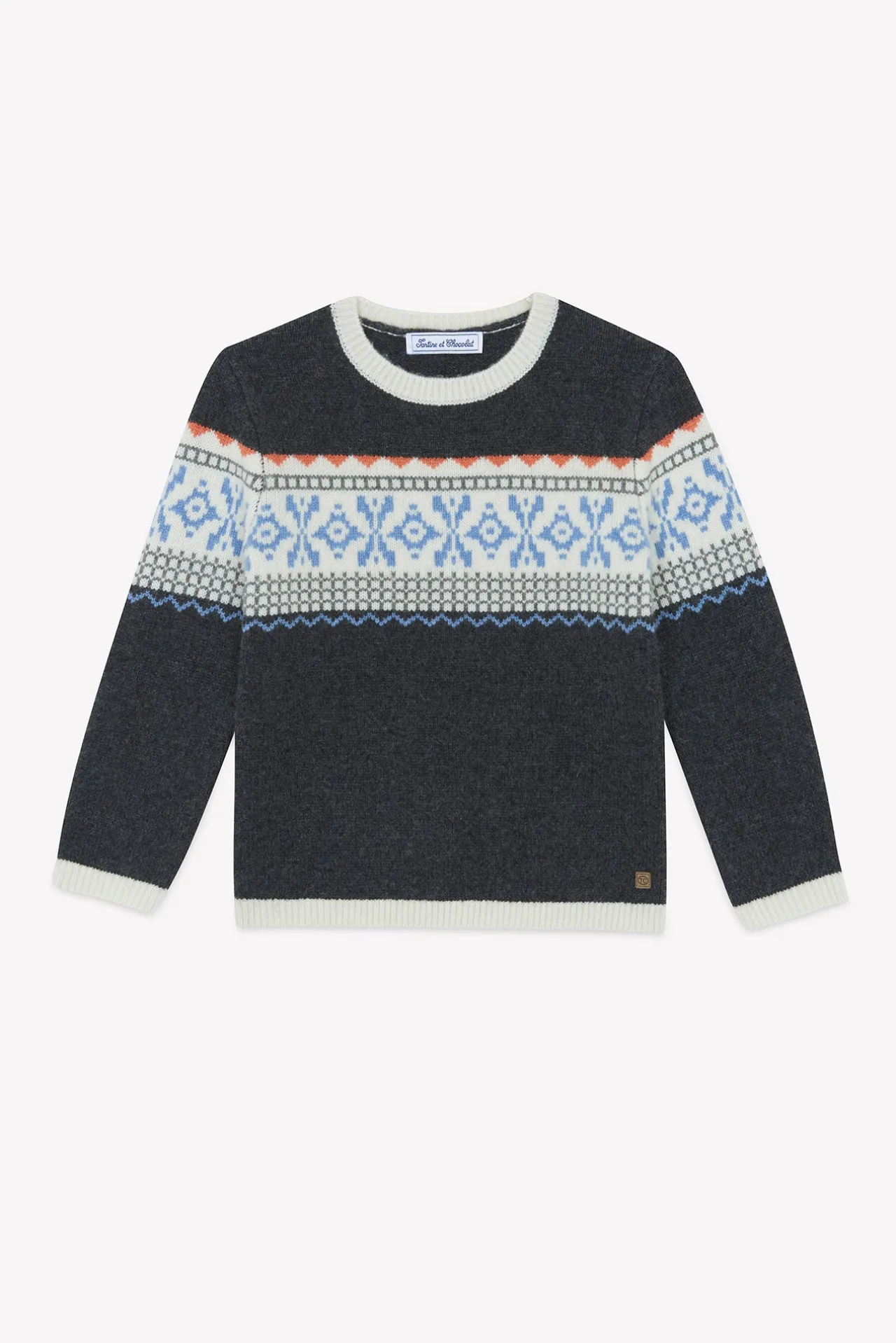 Tartine et Chocolat Pull Gris foncé chiné motif jacquard|Enfant Pulls - Gilets - Sweats