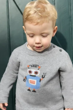 Tartine et Chocolat Pull Gris chiné illustration robot| Pulls - Gilets - Sweats