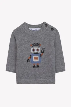 Tartine et Chocolat Pull Gris chiné illustration robot| Pulls - Gilets - Sweats