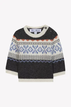 Tartine et Chocolat Pull Gris foncé chiné motif jacquard| Pulls - Gilets - Sweats