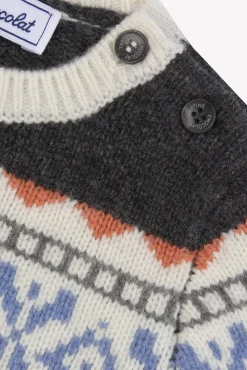 Tartine et Chocolat Pull Gris foncé chiné motif jacquard| Pulls - Gilets - Sweats