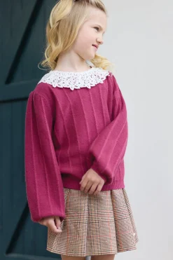 Tartine et Chocolat Pull Magenta col volanté|Enfant Cardigans - Pulls - Sweats